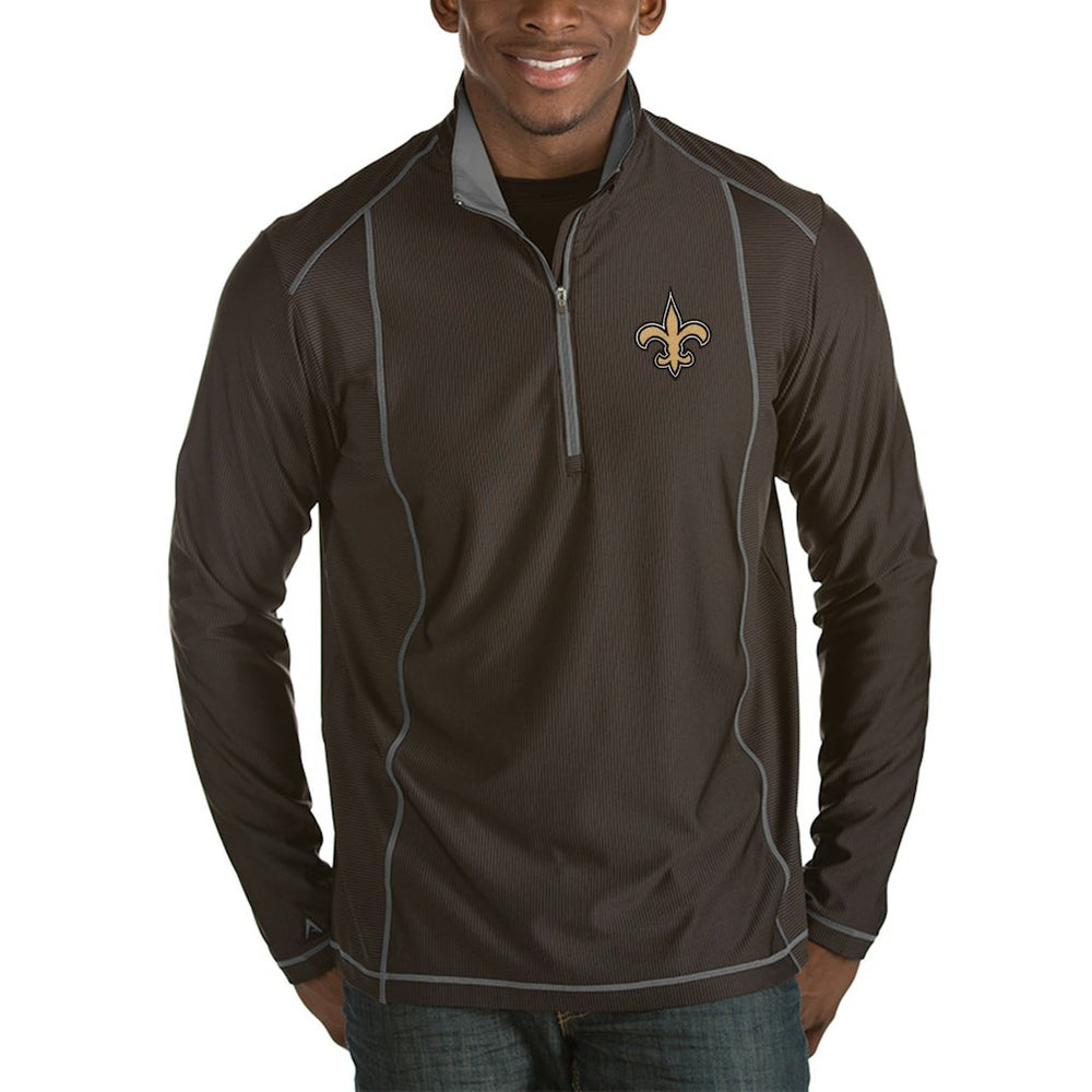 New Orleans Saints Antigua Tempo Half-Zip Pullover Jacket - Heather Black Pullover