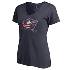 Columbus Blue Jackets Women's Splatter Logo V-Neck T-Shirt - Navy | US 2902306