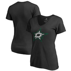 Dallas Stars Women's Splatter Logo V-Neck T-Shirt - Black | US 2902307