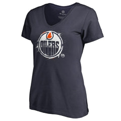 Edmonton Oilers Women's Splatter Logo V-Neck T-Shirt - Navy | US 2902309