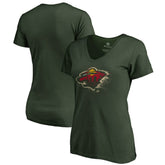 Minnesota Wild Women's Splatter Logo V-Neck T-Shirt - Green | US 2902312