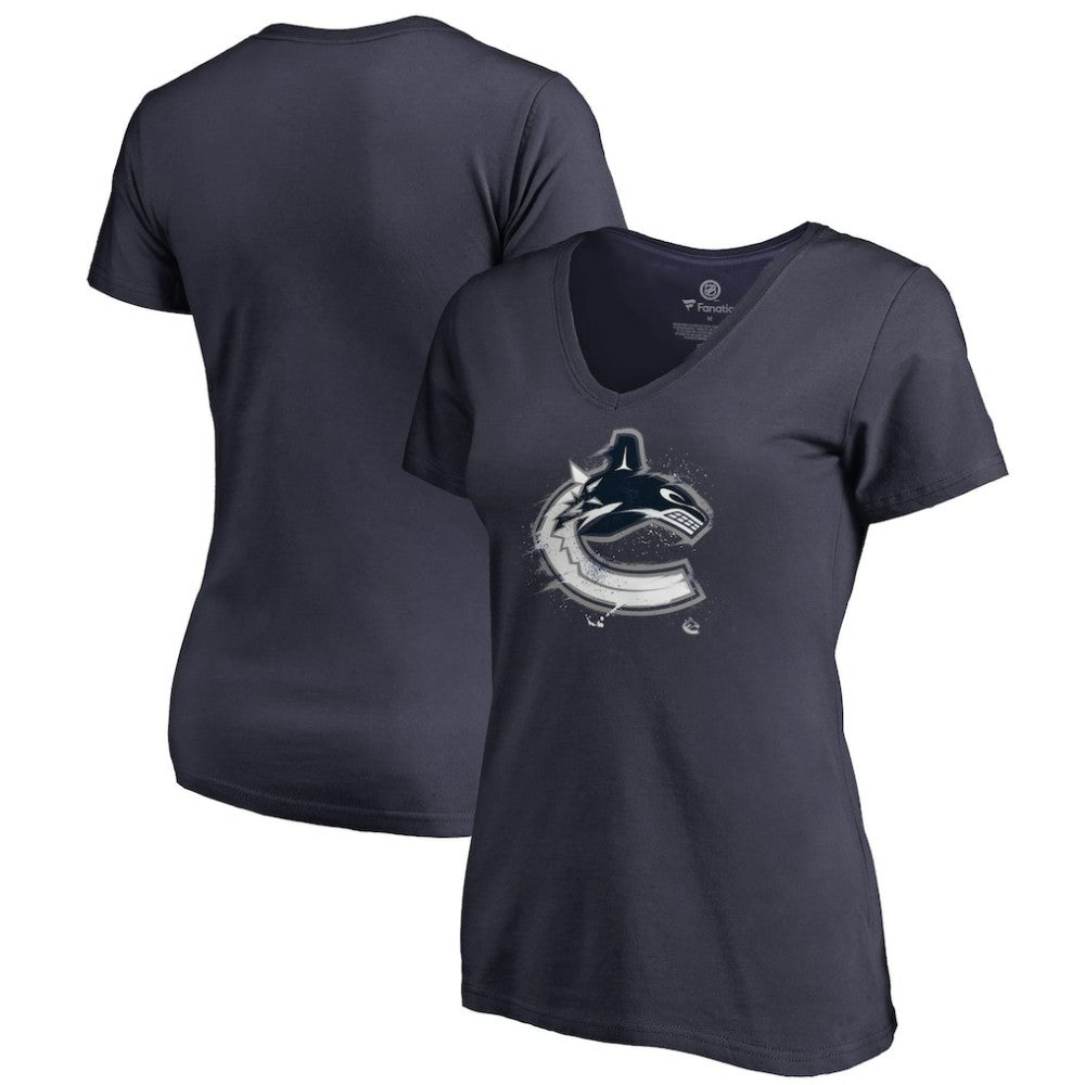 Vancouver Canucks Women's Splatter Logo V-Neck T-Shirt - Navy | US 2902325