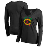 Chicago Blackhawks Women's Splatter Logo V-Neck Long Sleeve T-Shirt - Black | US 2902335