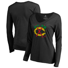 Chicago Blackhawks Women's Splatter Logo V-Neck Long Sleeve T-Shirt - Black | US 2902335