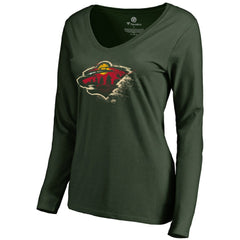 Minnesota Wild Women's Splatter Logo V-Neck Long Sleeve T-Shirt - Green | US 2902343