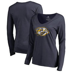 Nashville Predators Women's Splatter Logo V-Neck Long Sleeve T-Shirt - Navy | US 2902345