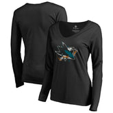 San Jose Sharks Women's Splatter Logo V-Neck Long Sleeve T-Shirt - Black | US 2902352