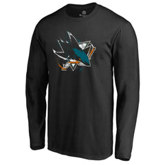San Jose Sharks Splatter Logo Long Sleeve T-Shirt - Black | US 2902418