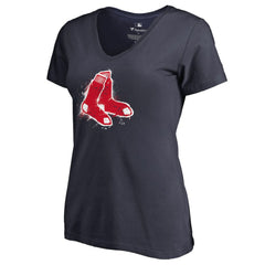 Boston Red Sox Women's Splatter Logo V-Neck T-Shirt - Navy T-shirts