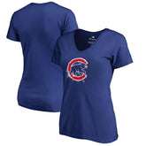 Chicago Cubs Women's Splatter Logo V-Neck T-Shirt - Royal T-shirts