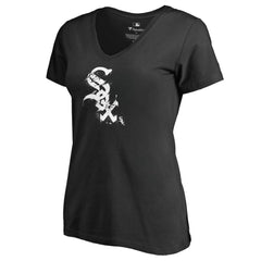 Chicago White Sox Women's Splatter Logo V-Neck T-Shirt - Black T-shirts