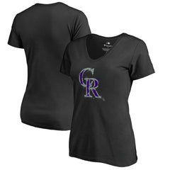 Colorado Rockies Women's Splatter Logo V-Neck T-Shirt - Black T-shirts