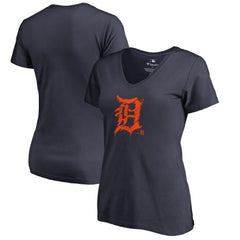 Detroit Tigers Women's Splatter Logo V-Neck T-Shirt - Navy T-shirts