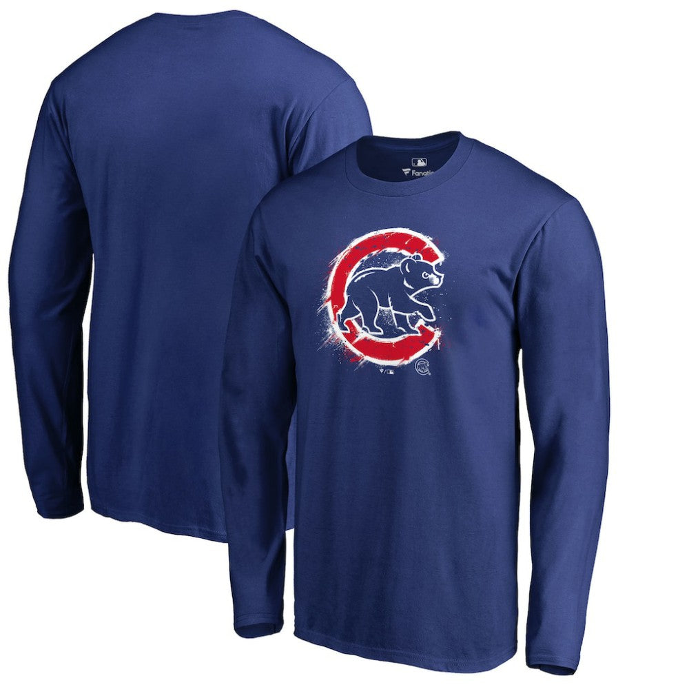 Chicago Cubs Splatter Logo Long Sleeve T-Shirt - Royal T-shirts