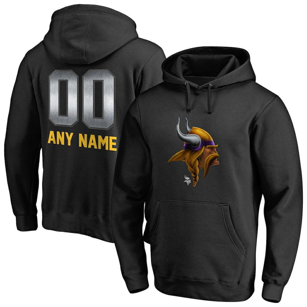 Minnesota Vikings Personalized Midnight Mascot Pullover Hoodie - Black Hoodies