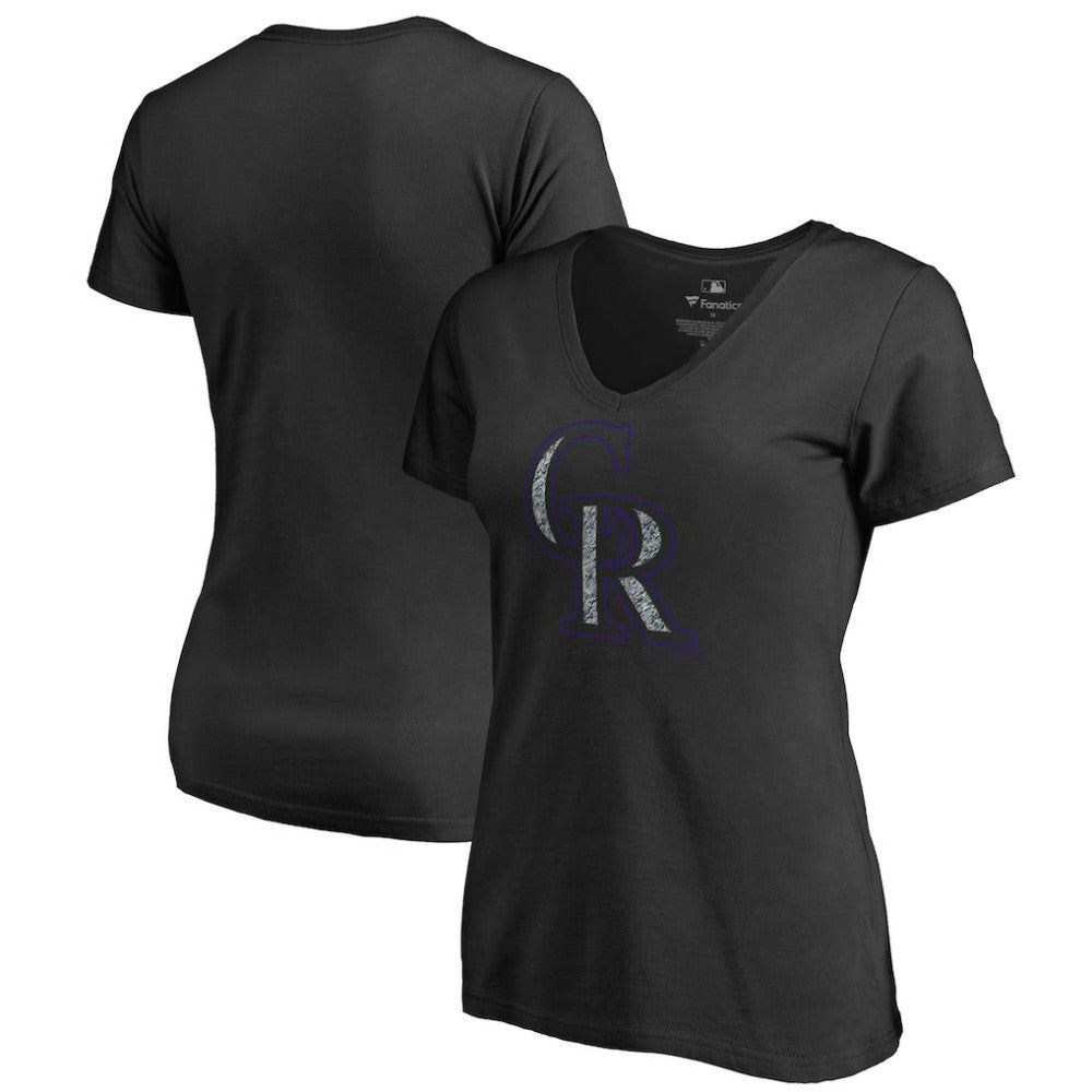 Colorado Rockies Women's Static Logo V-Neck T-Shirt - Black T-shirts