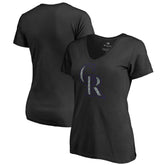 Colorado Rockies Women's Static Logo V-Neck T-Shirt - Black T-shirts
