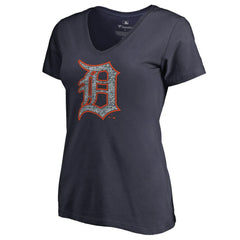 Detroit Tigers Women's Static Logo V-Neck T-Shirt - Navy T-shirts