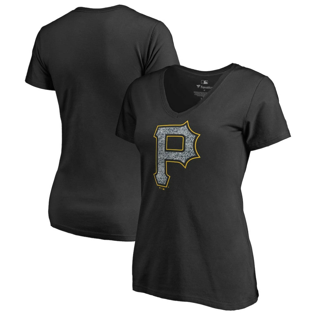 Pittsburgh Pirates Women's Static Logo V-Neck T-Shirt - Black T-shirts