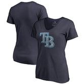 Tampa Bay Rays Women's Static Logo V-Neck T-Shirt - Navy T-shirts