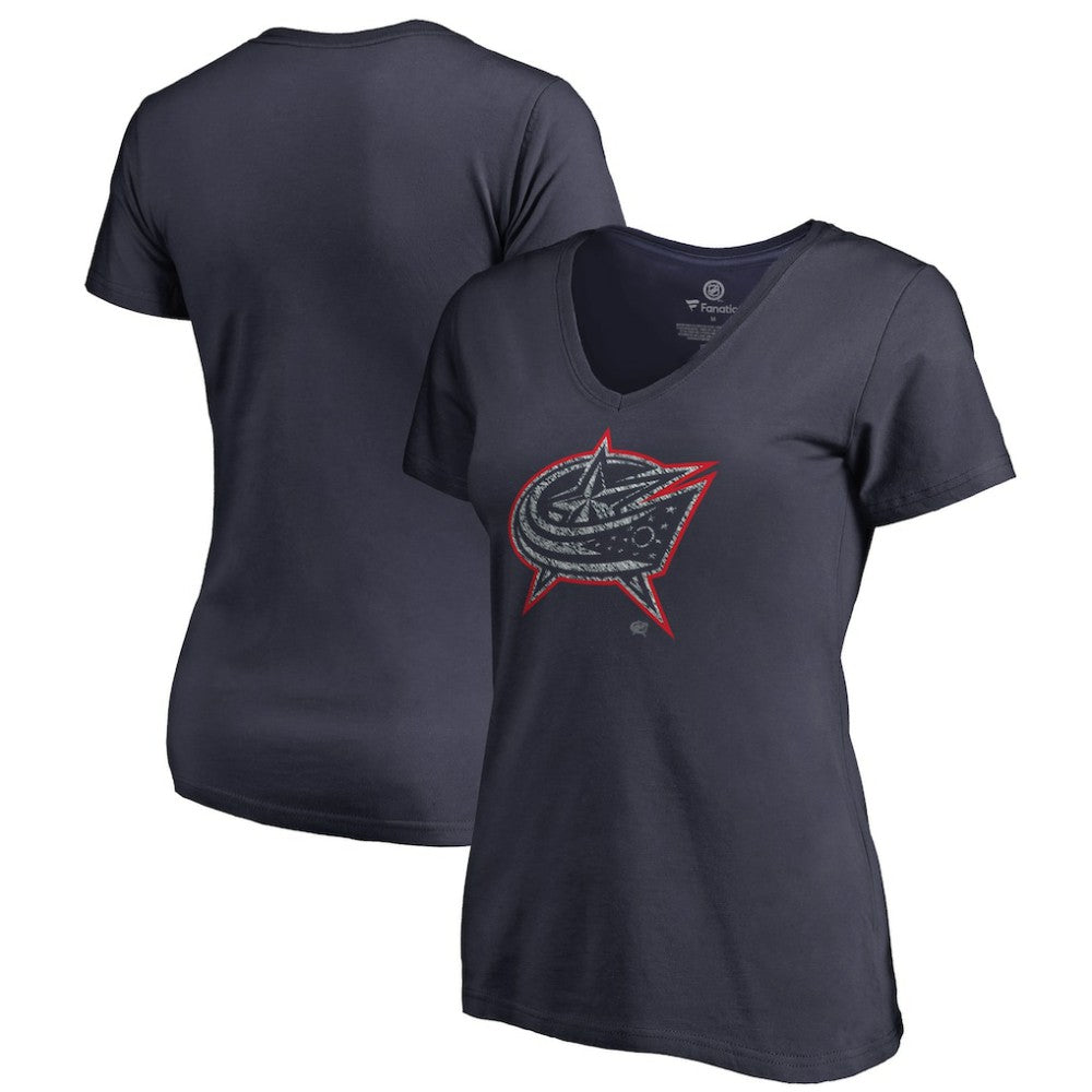 Columbus Blue Jackets Women's Static Logo V-Neck T-Shirt - Navy | US 2926733