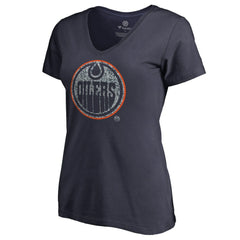 Edmonton Oilers Women's Static Logo V-Neck T-Shirt - Navy | US 2926736