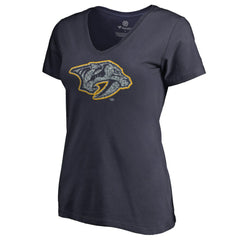 Nashville Predators Women's Static Logo V-Neck T-Shirt - Navy | US 2926741