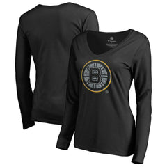 Boston Bruins Women's Static Logo Long Sleeve V-Neck T-Shirt - Black | US 2926760
