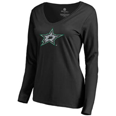 Dallas Stars Women's Static Logo Long Sleeve V-Neck T-Shirt - Black | US 2926767