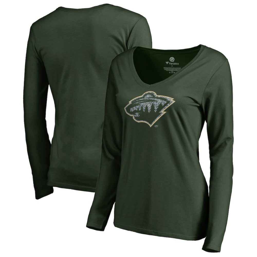 Minnesota Wild Women's Static Logo Long Sleeve V-Neck T-Shirt - Green | US 2926773