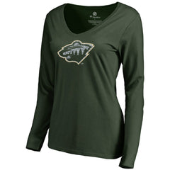 Minnesota Wild Women's Static Logo Long Sleeve V-Neck T-Shirt - Green | US 2926773