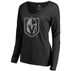 Vegas Golden Knights Women's Static Logo Long Sleeve V-Neck T-Shirt - Black | US 2926789