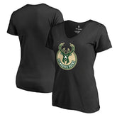 Milwaukee Bucks Women's Primary Logo V-Neck T-Shirt Black