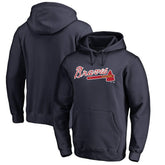 Atlanta Braves Official Wordmark Fitted Pullover Hoodie - Navy Hoodies