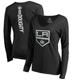 Drew Doughty Los Angeles Kings Women's Backer Name & Number Slim Fit Long Sleeve V-Neck T-Shirt - Black | US 2975483