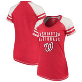 Washington Nationals Soft as a Grape Women's Color Block V-Neck T-Shirt - Red T-shirts