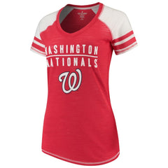 Washington Nationals Soft as a Grape Women's Color Block V-Neck T-Shirt - Red T-shirts