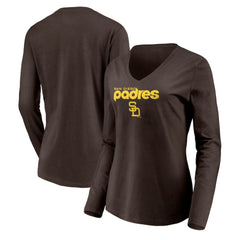 San Diego Padres Women's Cooperstown Collection Wahconah Long Sleeve V-Neck T-Shirt - Brown T-shirts