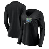 Tampa Bay Rays Women's Cooperstown Collection Wahconah Long Sleeve V-Neck T-Shirt - Black T-shirts