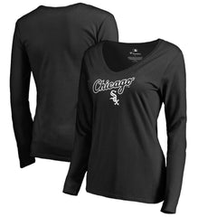 Chicago White Sox Women's Team Lockup Slim Fit Long Sleeve V-Neck T-Shirt - Black T-shirts