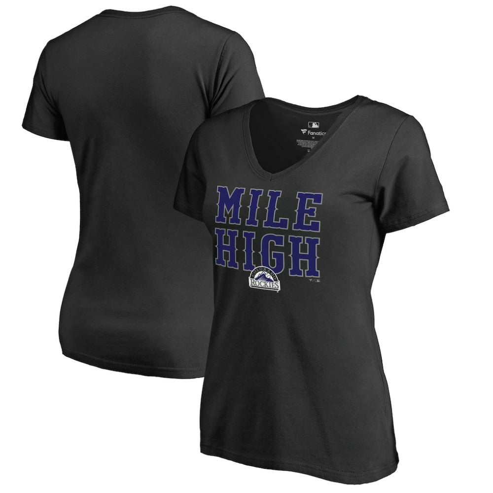 Colorado Rockies Women's Hometown Collection Mile High V-Neck T-Shirt - Black T-shirts