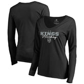 Los Angeles Kings Women's Iconic Collection Script Assist Long Sleeve V-Neck T-Shirt - Black | US 3008708