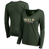Minnesota Wild Women's Iconic Collection Script Assist Long Sleeve V-Neck T-Shirt - Green | US 3008709