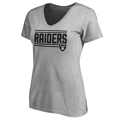 Las Vegas Raiders Women's Iconic Collection On Side Stripe V-Neck T-Shirt - Heather Gray T-shirts
