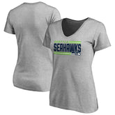 Seattle Seahawks Women's Iconic Collection On Side Stripe V-Neck T-Shirt - Heather Gray T-shirts