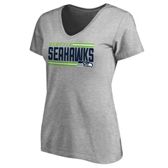 Seattle Seahawks Women's Iconic Collection On Side Stripe V-Neck T-Shirt - Heather Gray T-shirts