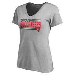 Tampa Bay Buccaneers Women's Iconic Collection On Side Stripe V-Neck T-Shirt - Heather Gray T-shirts