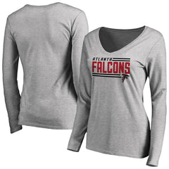 Atlanta Falcons Women's Iconic Collection On Side Stripe Long Sleeve V-Neck T-Shirt - Ash T-shirts