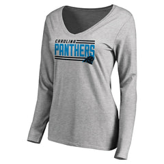 Carolina Panthers Women's Iconic Collection On Side Stripe Long Sleeve V-Neck T-Shirt - Ash T-shirts