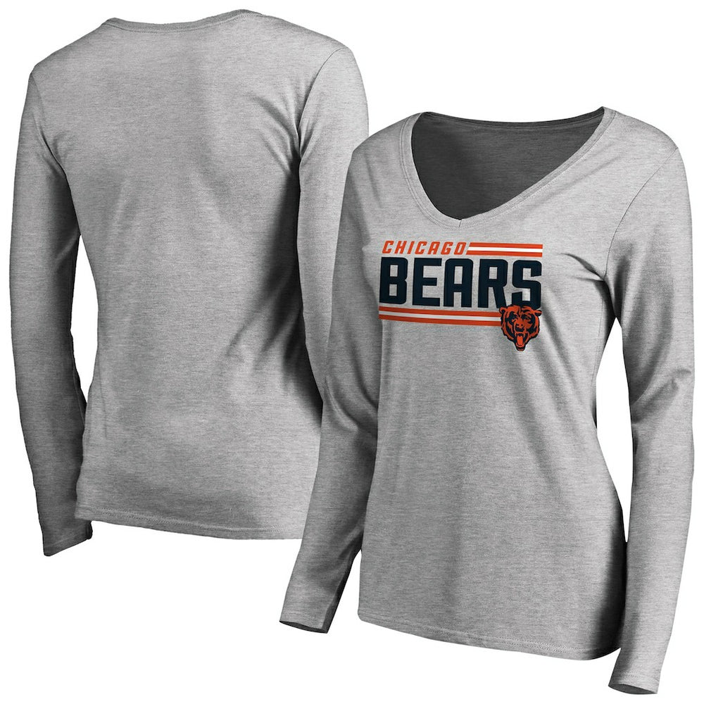 Chicago Bears Women's Iconic Collection On Side Stripe Long Sleeve V-Neck T-Shirt - Ash T-shirts